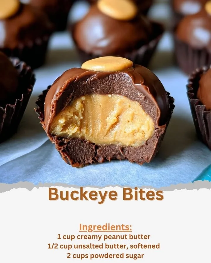 Delicious homemade Buckeye Bites made with peanut butter and chocolate.