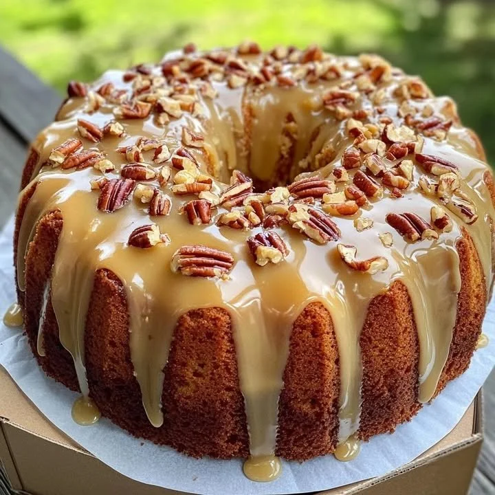 Delicious butter pecan pound cake displayed on a plate with pecans