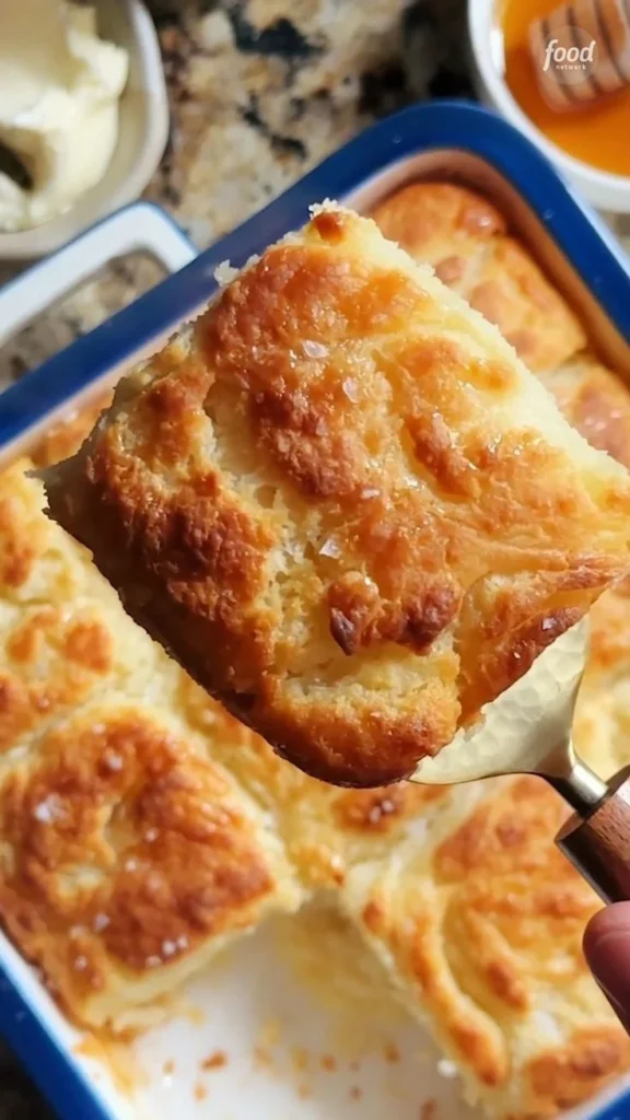 Freshly baked Butter Swim Biscuits served on a plate, dripping with butter.