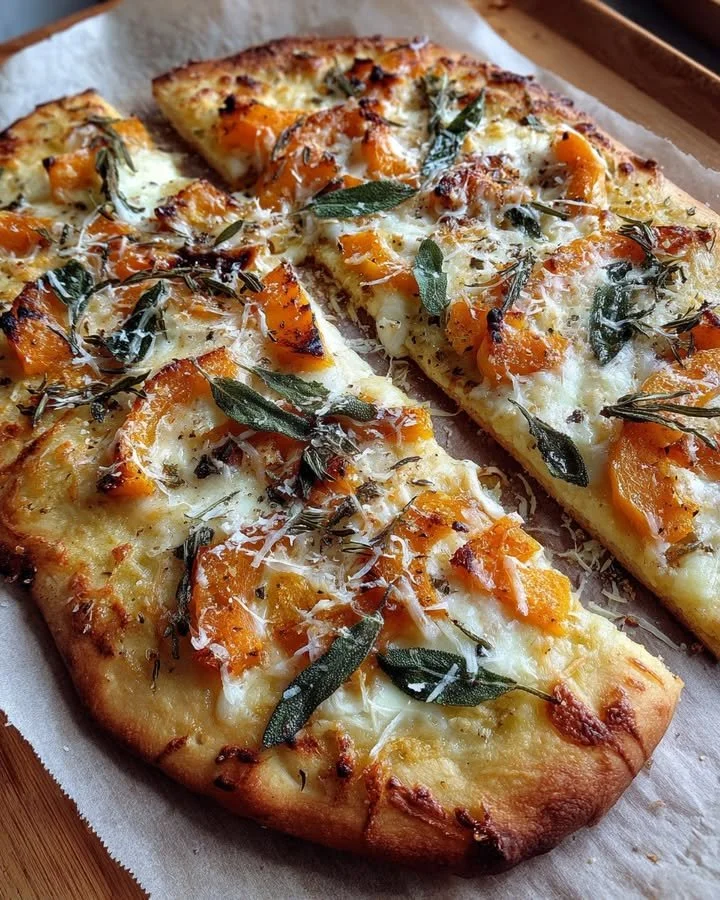 Butternut Squash and Sage Flatbread topped with Parmesan cheese