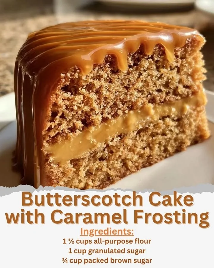 Delicious butterscotch cake with caramel frosting on a decorative plate