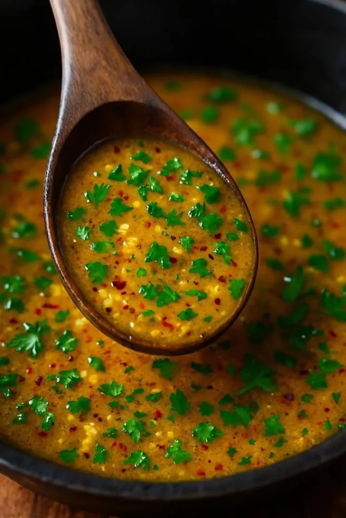 Cajun Garlic Butter sauce drizzled over seafood and vegetables.