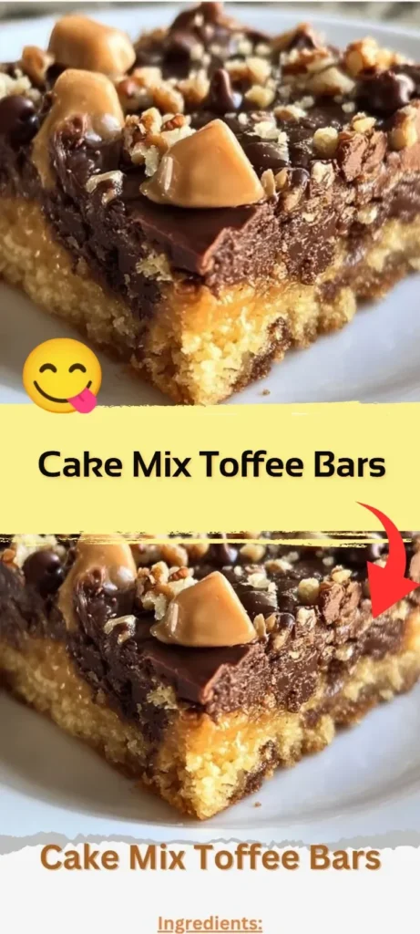 Delicious cake mix toffee bars topped with chocolate and nuts