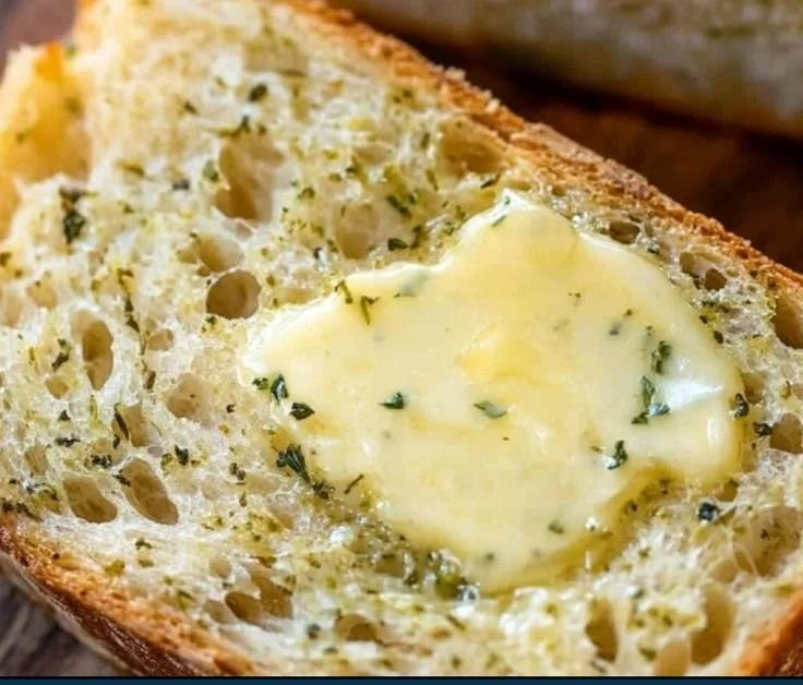 Delicious slice of cheesy zucchini bread topped with melted cheese on a wooden board