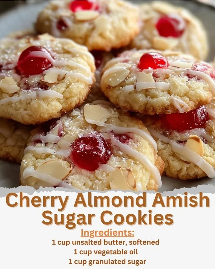 Freshly baked Cherry Almond Sugar Cookies with a hint of almonds.