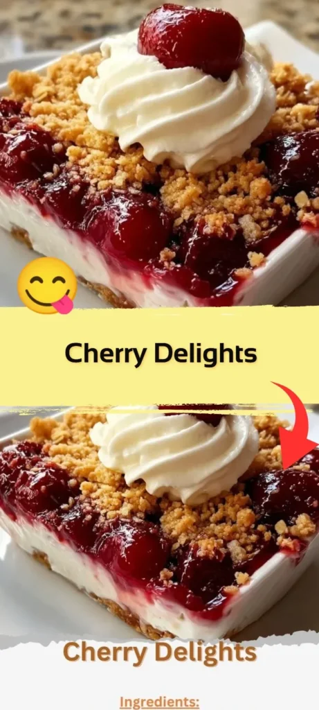 Delicious Cherry Delights dessert with fresh cherries and whipped cream