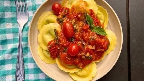 Delicious cherry and grape tomato sauce served on pasta