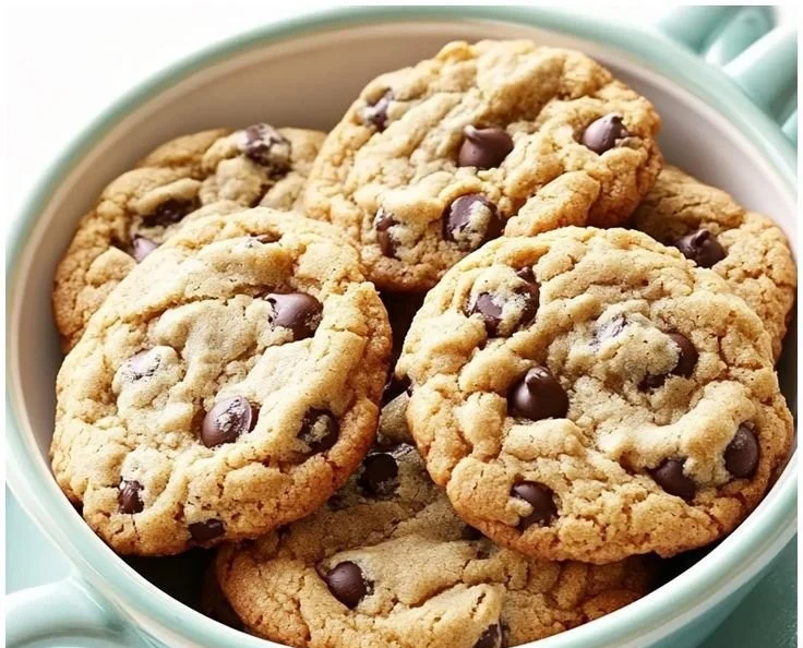 Freshly baked chewy chocolate chip cookies on a cooling rack