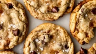 Chewy salted caramel chocolate chip cookies fresh out of the oven