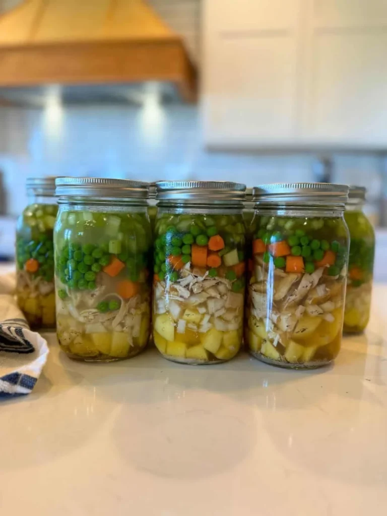 Homemade Chicken Pot Pie filling prepared for canning