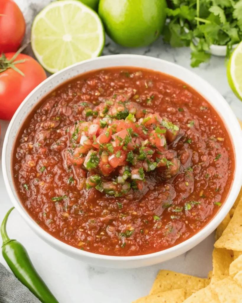 Bowl of homemade Chili's copycat salsa with fresh ingredients.