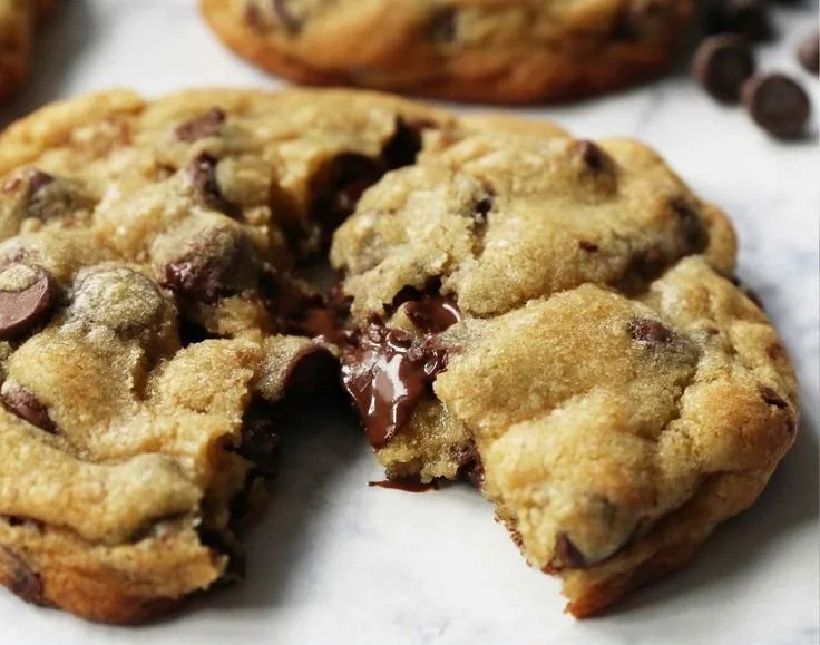 Freshly baked chocolate chip cookies on a cooling rack