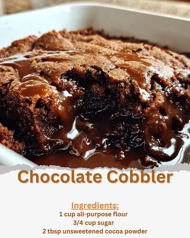 Deliciously baked Chocolate Cobbler dessert with melted chocolate and gooey texture.
