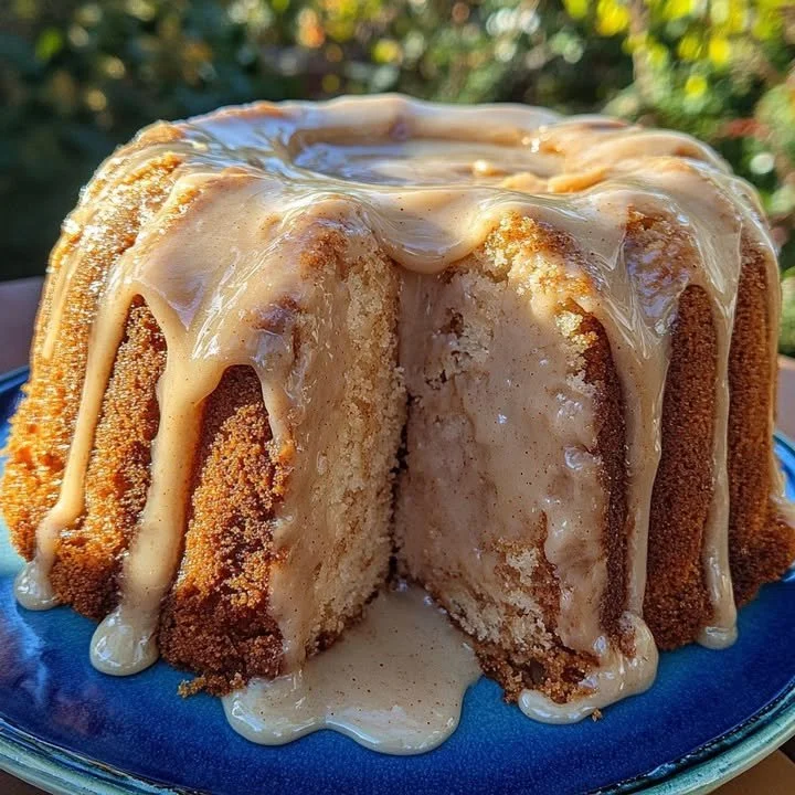 Delicious cinnamon roll pound cake with cinnamon sugar swirls