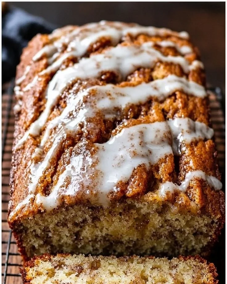 Delicious Cinnamon Swirl Banana Bread with a rich cinnamon topping