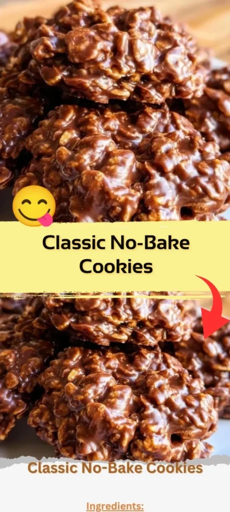 Classic no-bake cookies on a plate with chocolate and oats