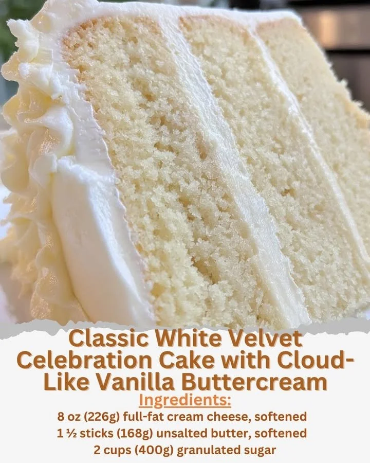 Classic White Velvet Celebration Cake with Vanilla Buttercream decoration