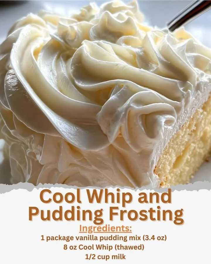 Bowl of creamy Cool Whip and pudding frosting ready for cake decoration