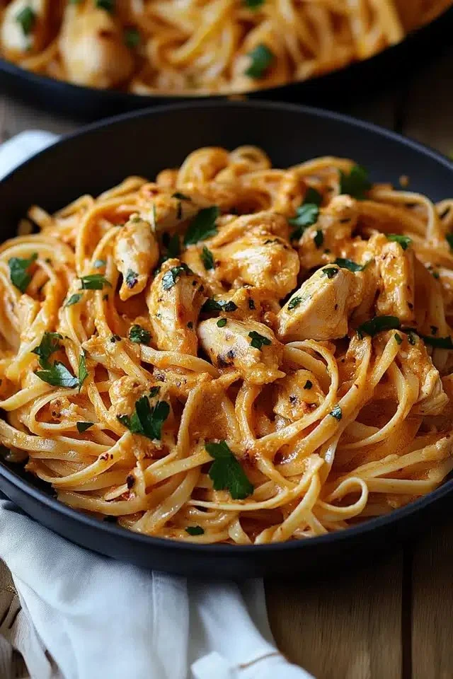 Cowboy Butter Chicken Linguine with creamy sauce and pasta