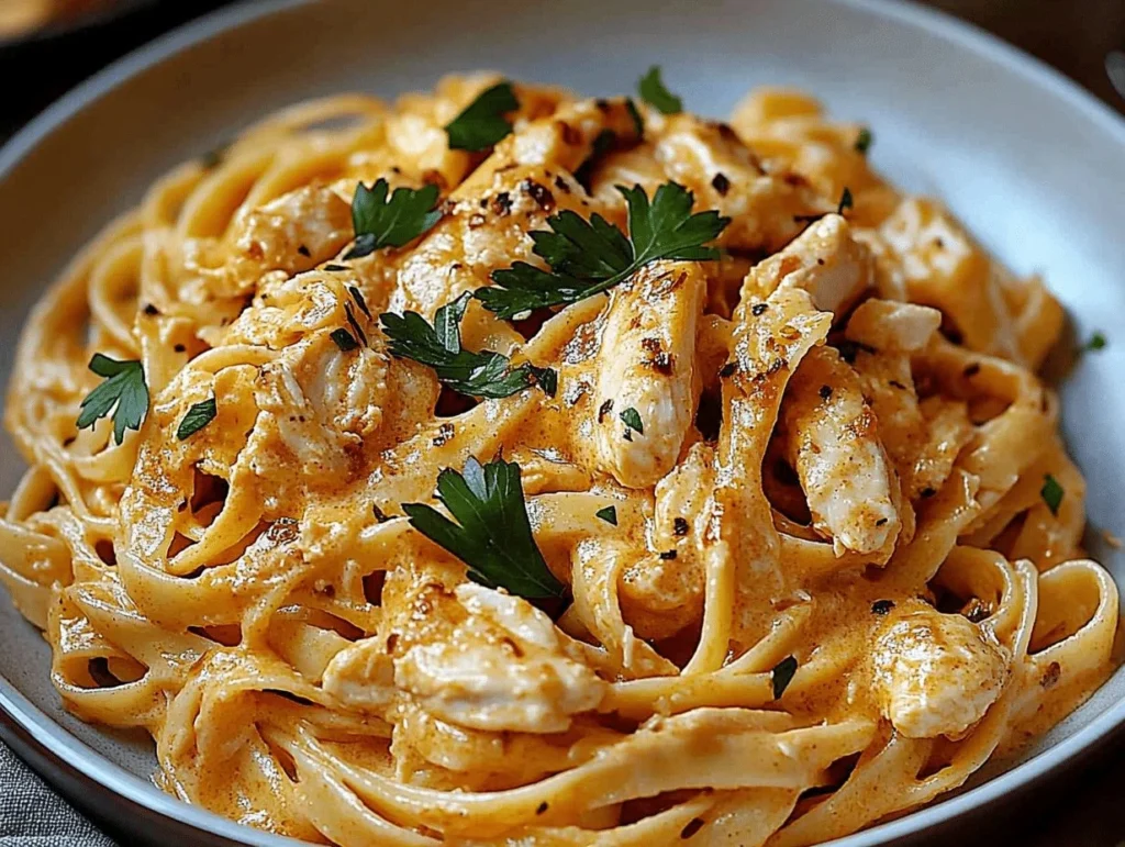 A delicious bowl of Cowboy Butter Chicken Linguine topped with fresh herbs