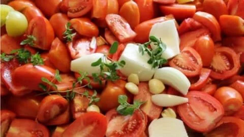 Cozy roasted tomato sauce in a bowl, perfect for pasta dishes.