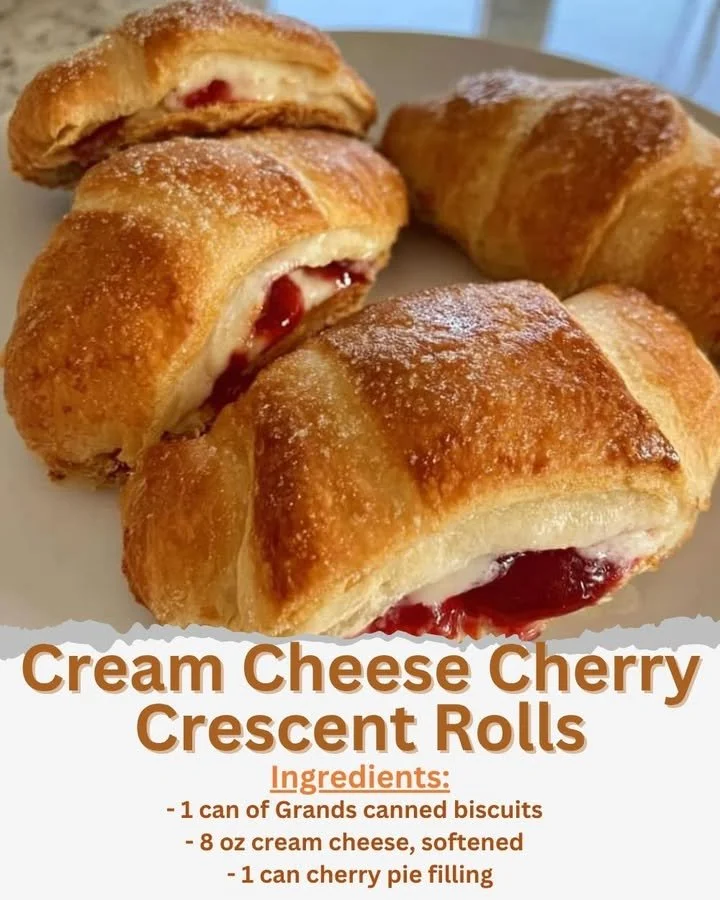 Cream cheese cherry crescent rolls baked to golden perfection