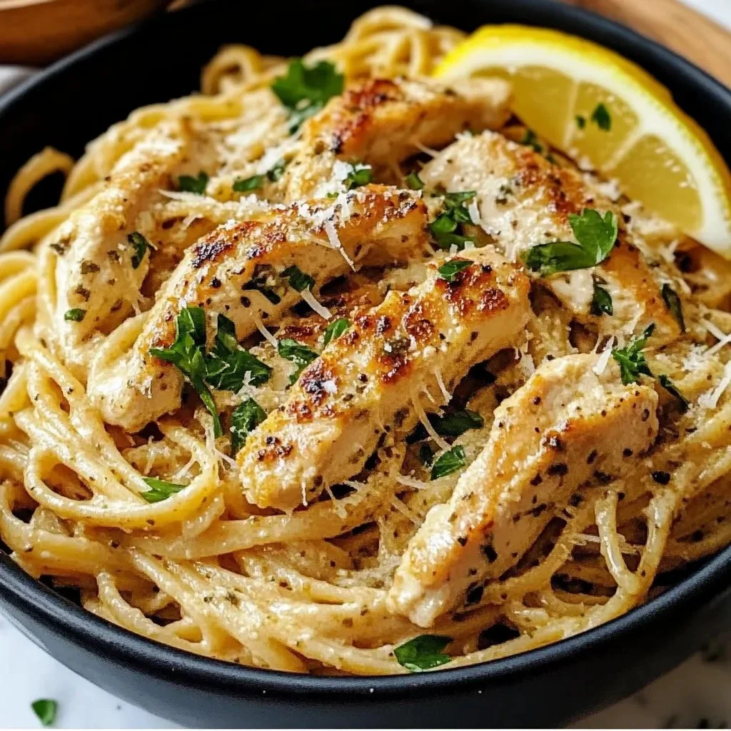 Creamy Chicken Linguine with Cowboy Butter Sauce served in a bowl