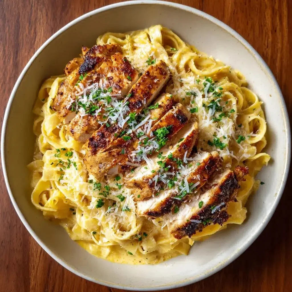 Creamy Cowboy Butter Chicken Linguine served in a bowl with garnishes