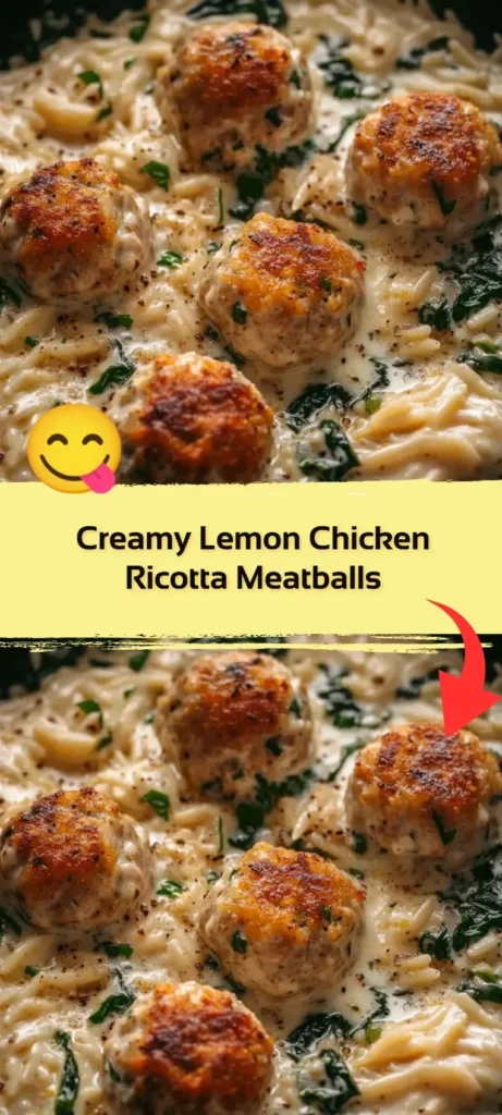 Creamy lemon chicken ricotta meatballs served on a plate