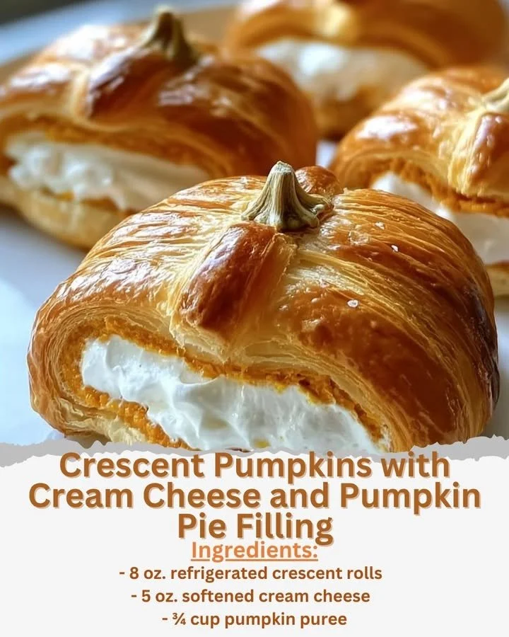 Crescent Pumpkins with cream cheese and pumpkin pie filling on a platter.