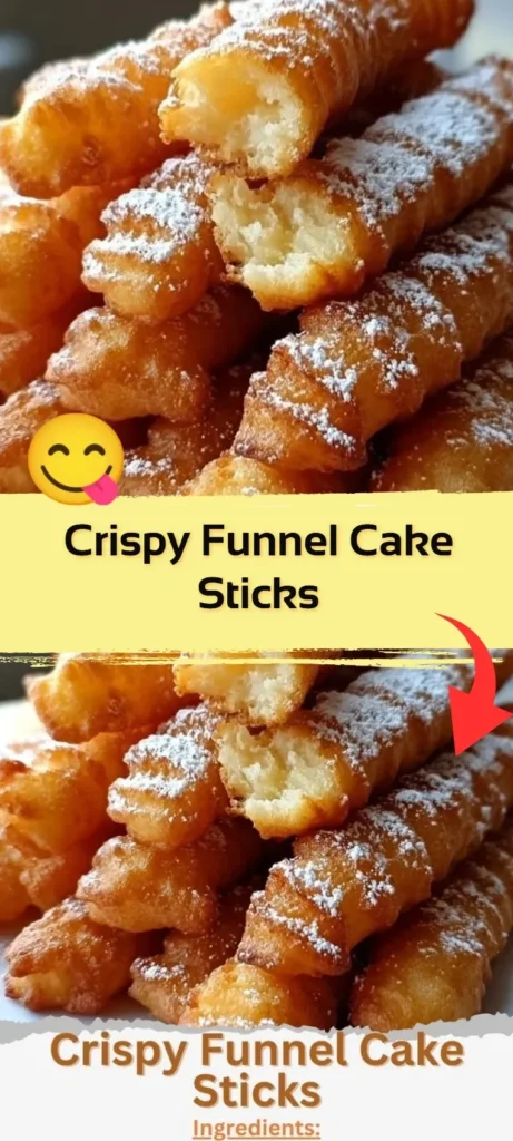 A plate of crispy funnel cake sticks, dusted with powdered sugar.