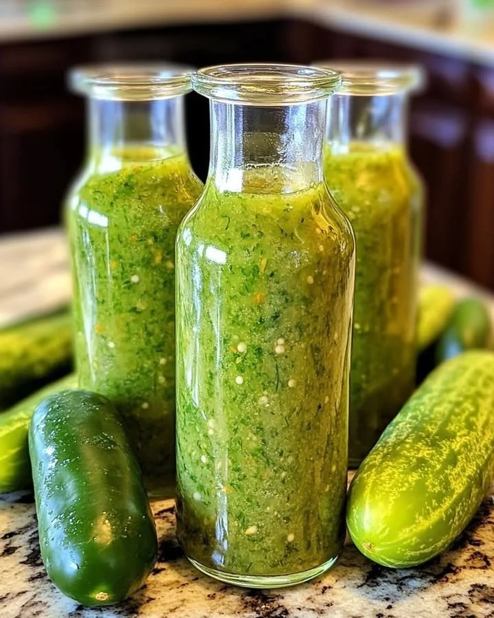 Dill Pickle Hot Sauce bottle with peppers and dill on a wooden table