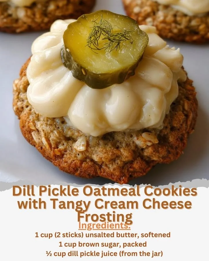 Dill Pickle Oatmeal Cookies with Tangy Cream Cheese Frosting
