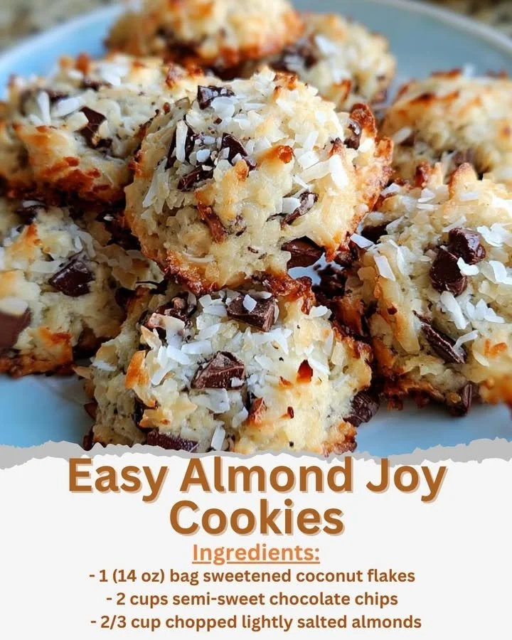 Delicious Easy Almond Joy Cookies with chocolate, coconut, and almonds