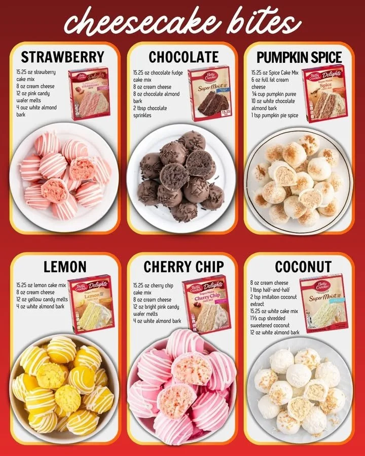 Delicious easy cheesecake bites garnished with fruit on a white plate.