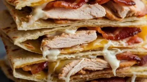Delicious easy chicken bacon ranch quesadillas ready to be served