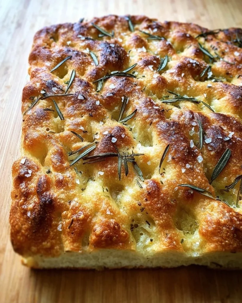 Homemade easy focaccia bread topped with herbs and olive oil