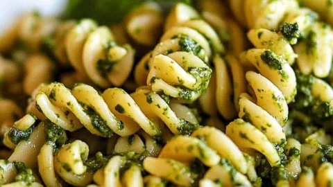 Delicious easy pesto pasta dish with fresh ingredients