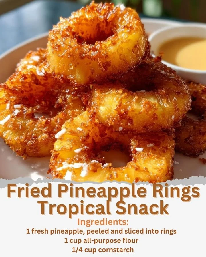 Golden fried pineapple rings served as a tropical snack