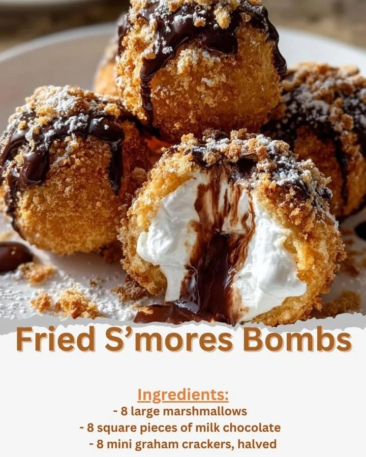 Delicious Fried S’mores Bombs filled with chocolate and marshmallows