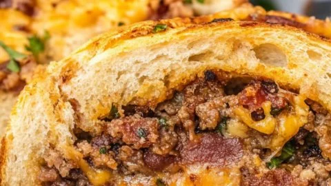 Homemade Garbage Bread filled with assorted ingredients and baked to perfection