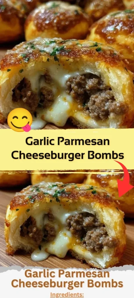 Delicious Garlic Parmesan Cheeseburger Bombs served on a plate