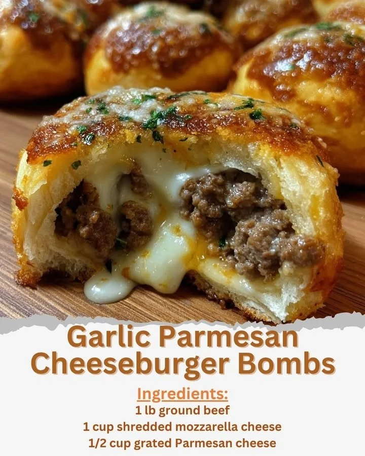 Garlic Parmesan Cheeseburger Bombs served on a plate.