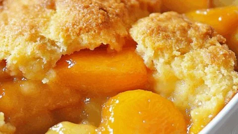 Delicious Georgia peach cobbler with fresh peaches and golden crust.