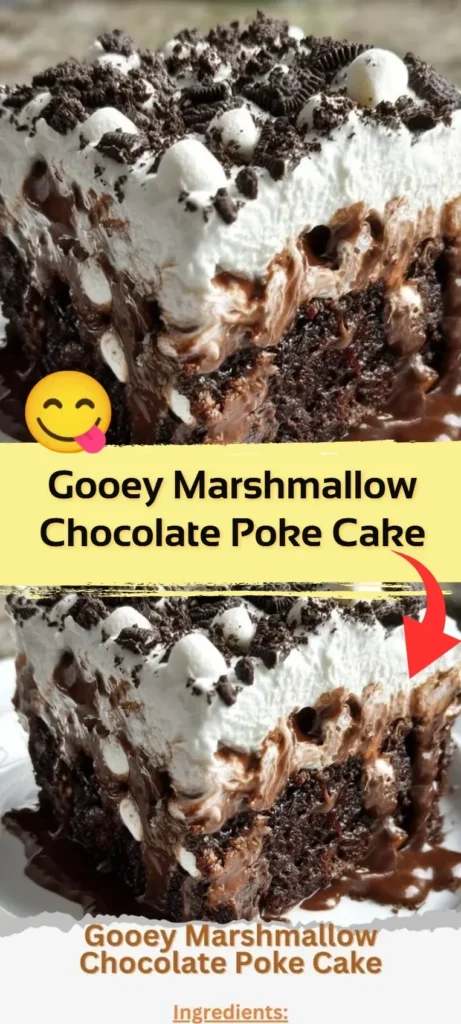 Gooey Marshmallow Chocolate Poke Cake with rich chocolate and marshmallow topping