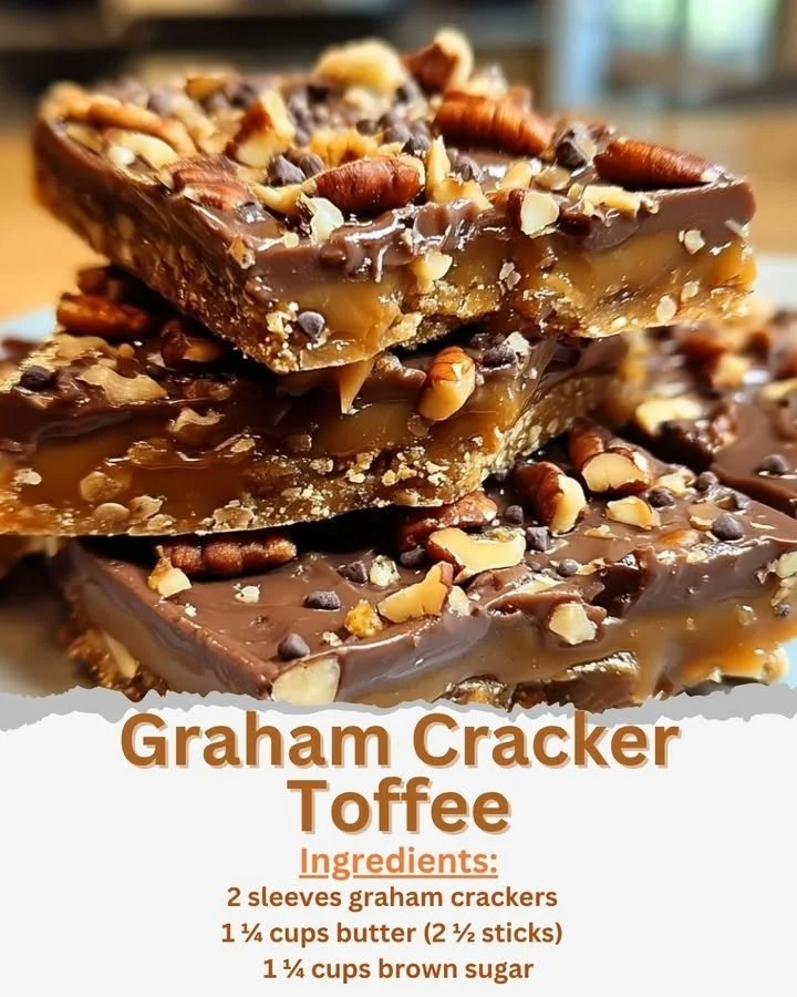 Delicious homemade Graham Cracker Toffee dessert on a plate.