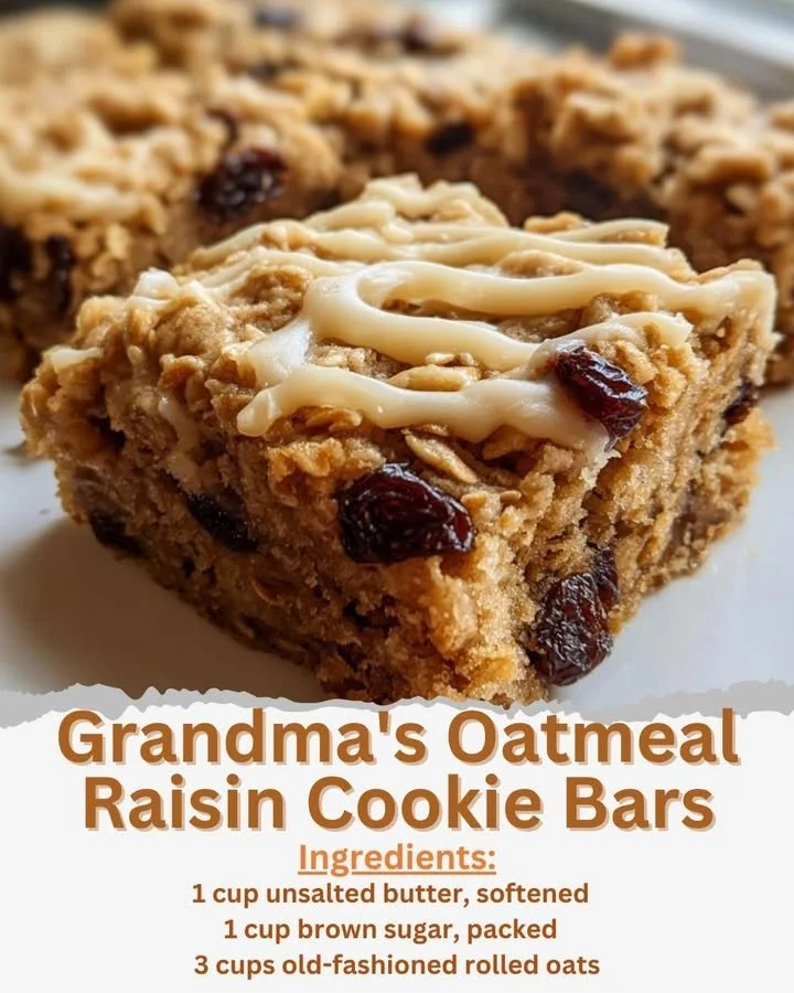 Homemade Grandma's oatmeal raisin cookie bars served on a plate