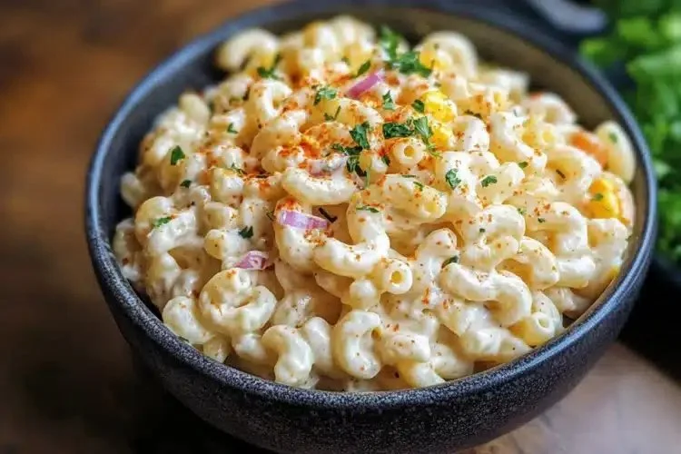 Delicious Guy Fieri-inspired macaroni salad served in a bowl.