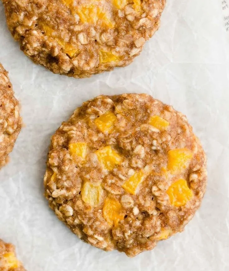 Healthy peach oatmeal breakfast cookies served on a plate