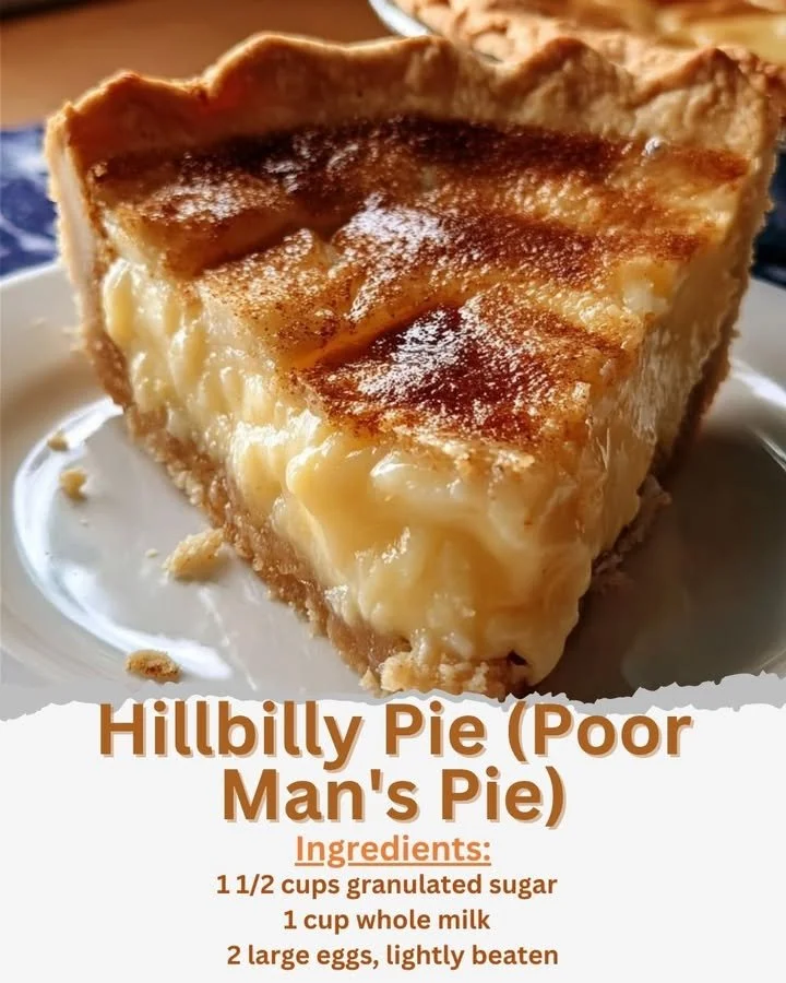 Delicious Hillbilly Pie, also called Poor Man's Pie, served in a rustic dish.